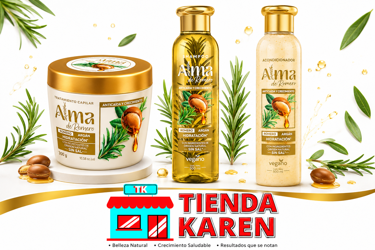 Kit Aceite de Argán Alma de Romero: Shampoo + Acondicionador + Tratamiento