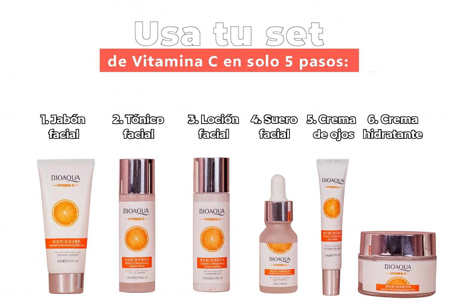 Kit Skincare Vitamina C Antimanchas Aclarante Bioaqua X 6