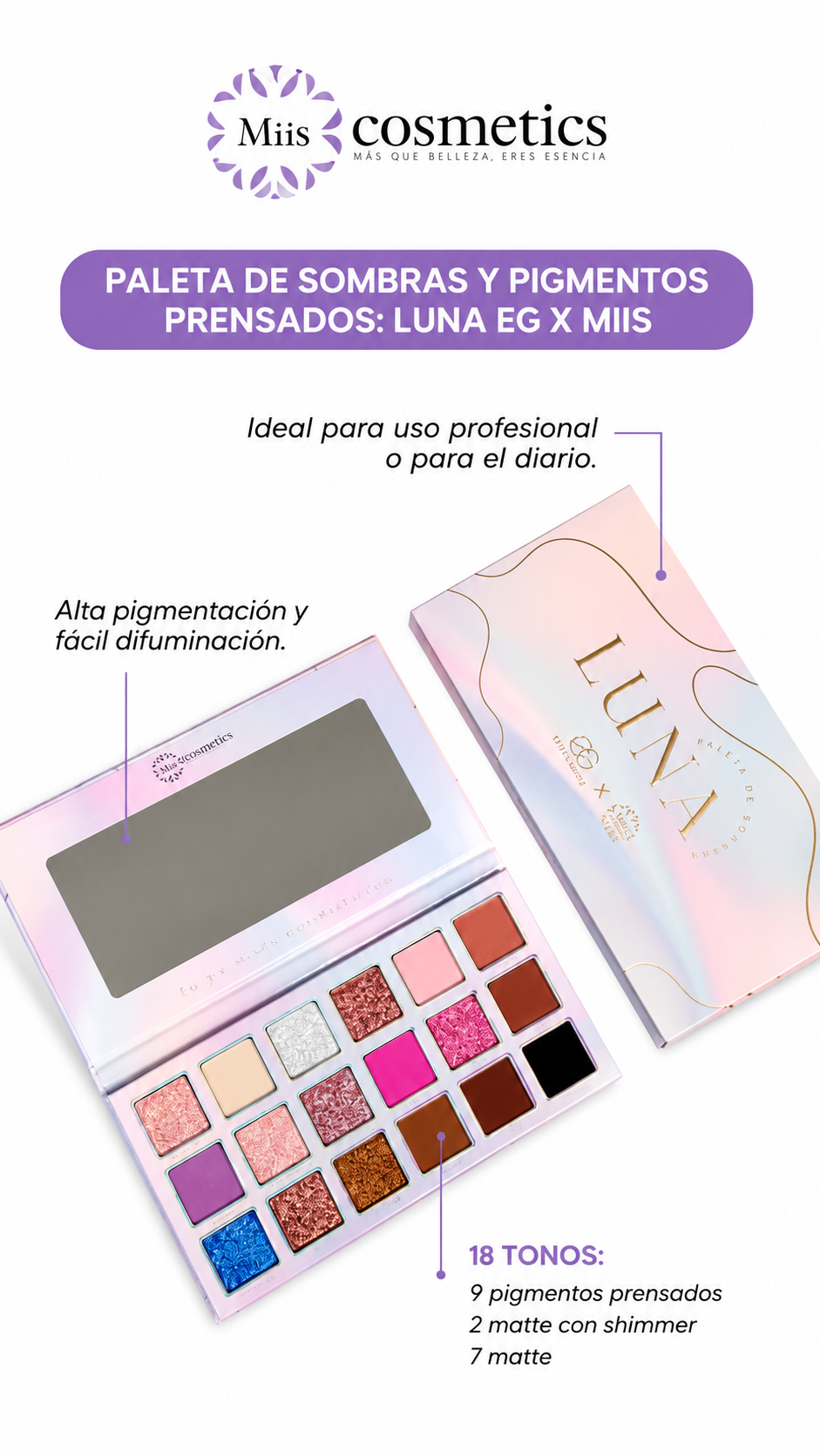 Paleta de Sombras y Pigmentos Prensados Luna EG x Miis Cosmetics