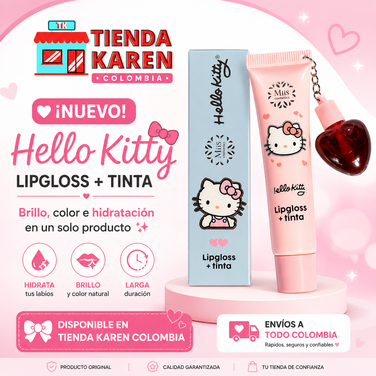 Lip Gloss + Tinta Hello Kitty – Miis Cosmetics 🎀💖