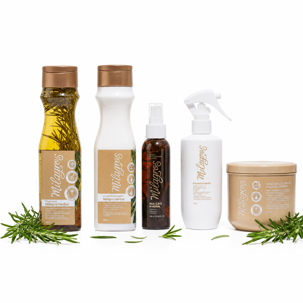 Kit Capilar Herbal Milagros (5 Productos) – Shampoo, Acondicionador, Tónico, Desenredante y Mascarilla