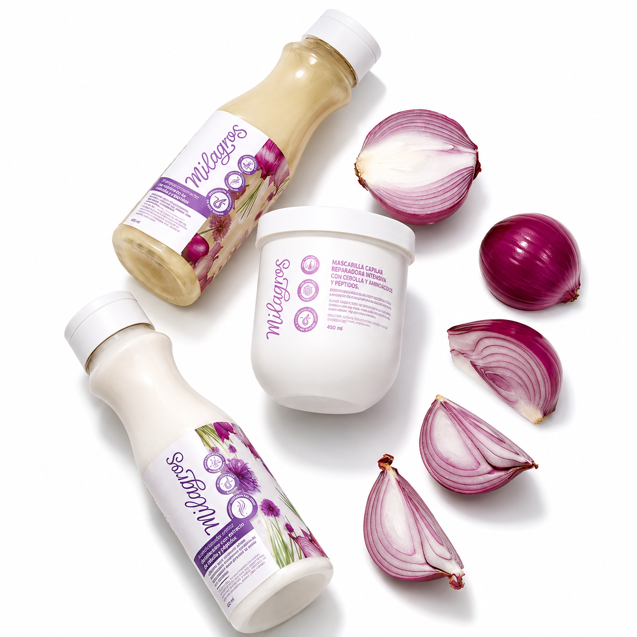 Milagros Kit de Crecimiento con Extracto de Cebolla (3 Productos) – Shampoo, Acondicionador y Mascarilla Capilar