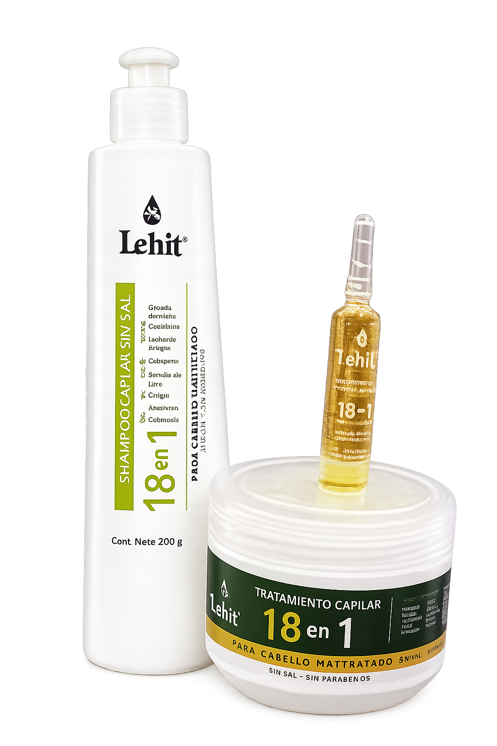 Kit Lehit 18 en 1 – Shampoo + Tratamiento + Ampolla Reparadora