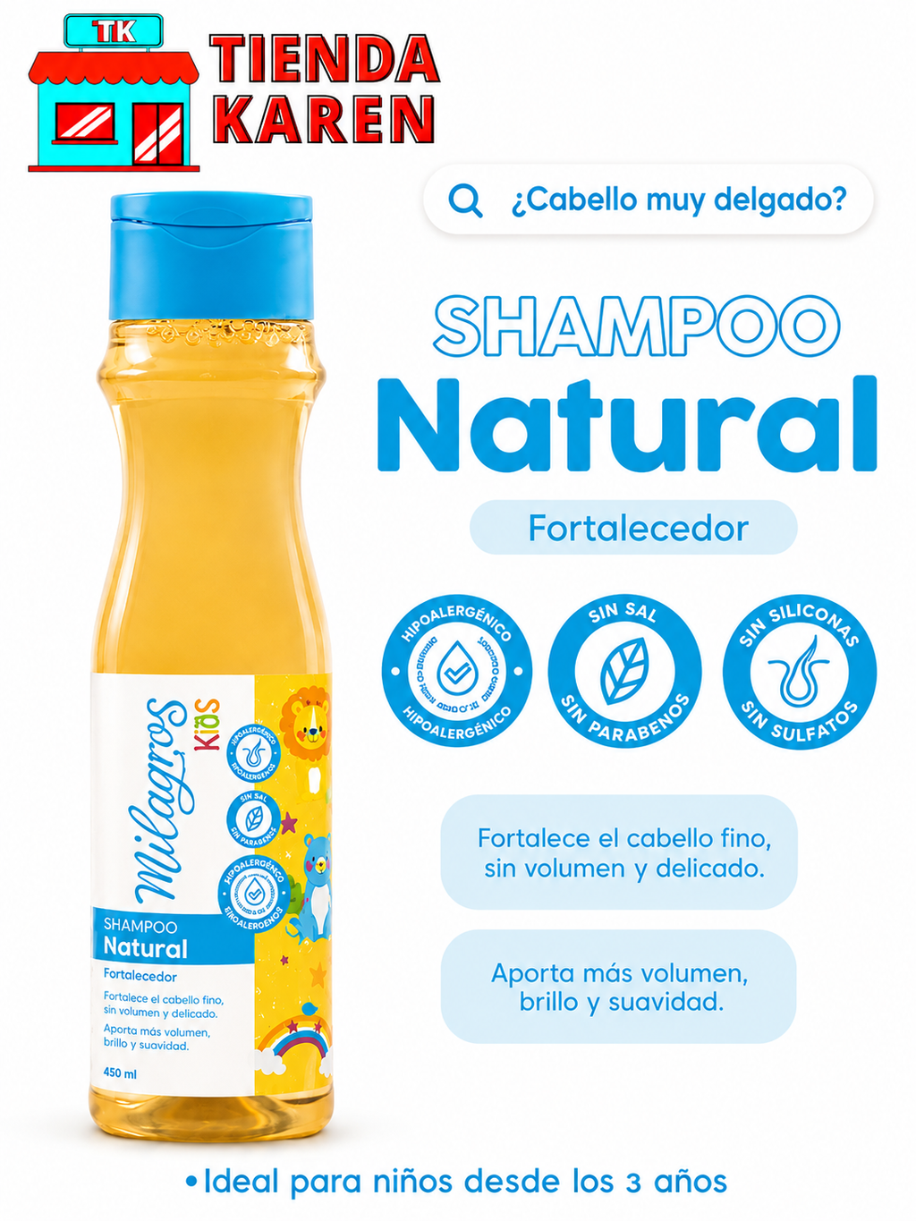 Shampoo Natural Fortalecedor Kids Milagros X450ML