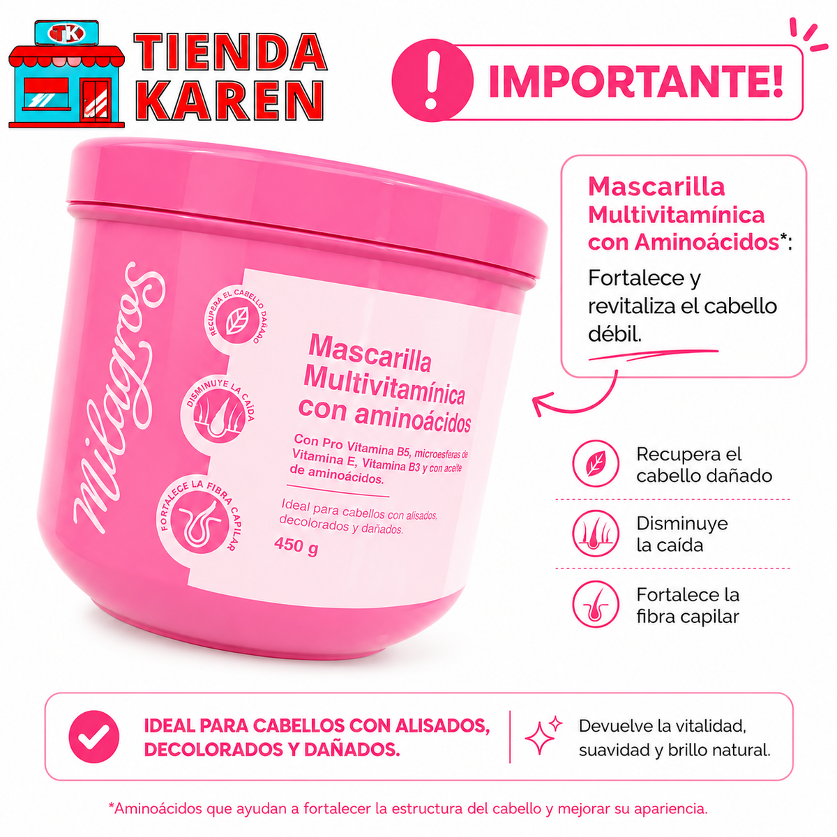 Mascarilla Capilar Multivitaminica Milagros X450ML