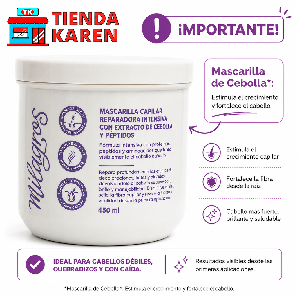 Mascarilla de Cebolla y Peptidos Milagros X450Gr